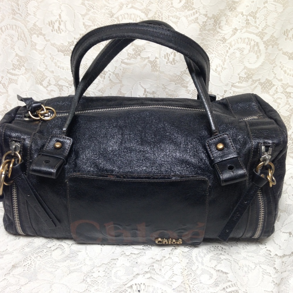 Chloe Black Distressed Leather Hand Bag - Picture 3 of 9